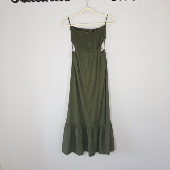 Zara Linen Blend Strapless Smocked Green Maxi Dress Size Small NWT - Picture 3 of 12